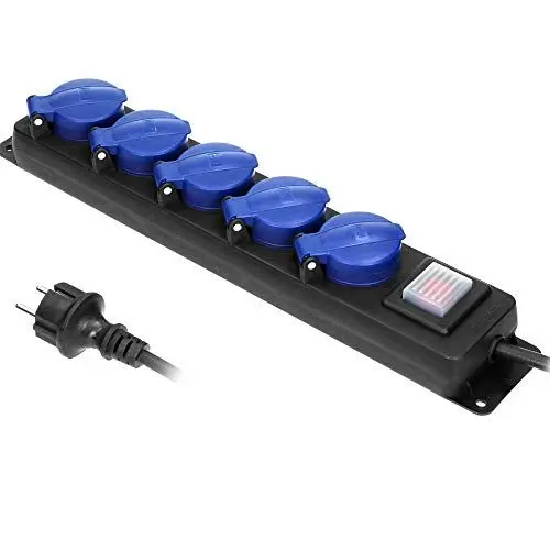 Produktbild: ORNO OR-AE-13159(GS)/3M Mehrfachsteckdose Außen Werkstatt Steckdose IP44 5-Fach mit 3m Kabel (3m)