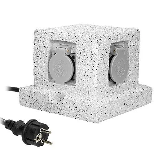 Produktbild: Orno OR-AE-13186(GS) Gartensteckdose Steinoptik 4-fach IP44 Wasserdicht 3m Kabel 3680W 16A 1535024, grau