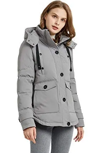 Produktbild: Orolay Damen Daunenjacke Kapuzenmantel Winter Parka Taschen Grau XL