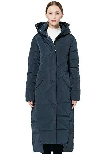 Produktbild: Orolay Damen Daunenmantel mit Kapuze Lange Winterjacke Winddichte Gesteppte Oberbekleidung Marine M