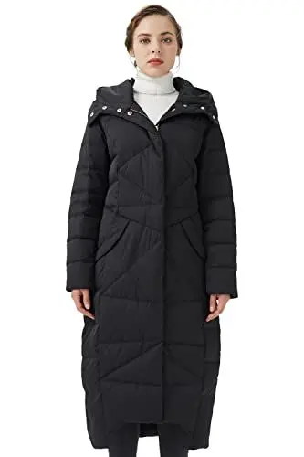 Produktbild: Orolay Damen Daunenmantel mit Kapuze Lange Winterjacke Winddichte Gesteppte Oberbekleidung Schwarz S