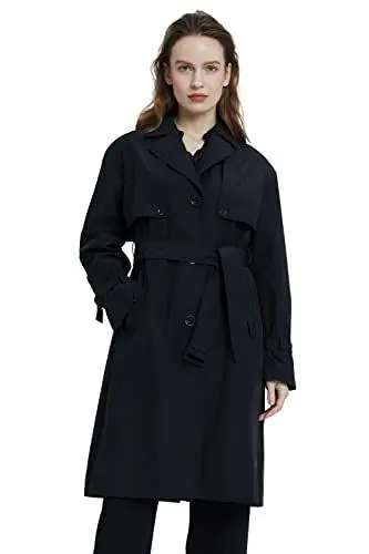 Produktbild: Orolay Damen Einreihiger Trenchcoat Langer Windbreaker Knopfmantel Slim Fit Jacken mit Gürtel Schwarz L