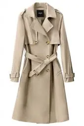 Produktbild: Orolay Damen Übergangsmantel 3/4 Länge Doppelreihiger Trenchcoat Revers Jacke mit Gürtel - Eleganter Mantel Khaki XS
