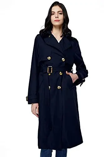 Produktbild: Orolay Damen Übergangsmantel 3/4 Länge Doppelreihiger Trenchcoat Revers Jacke mit Gürtel - Eleganter Mantel Marine M