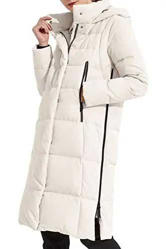 Produktbild: Orolay Damen Verdickte Daunenjacke Langer Wintermantel Mit Kapuze Pufferjacke Weiß XL