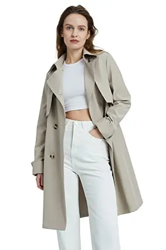Produktbild: Orolay Klassischer Trenchcoat für Damen 3/4 Länge Zweireihig mit Abnehmbarer Weste Beige M