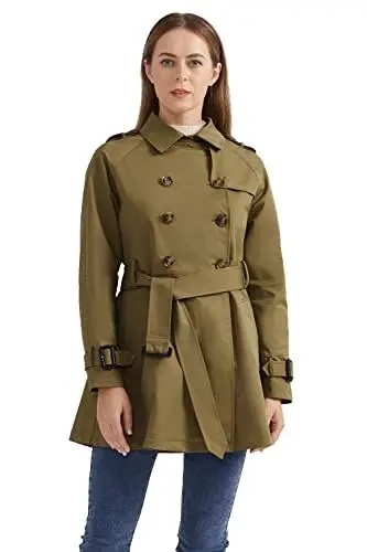 Produktbild: Orolay Mittellanger Zweireihiger Trenchcoat für Damen mit Gürtel Dunkelkhaki M
