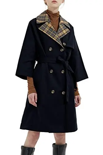 Produktbild: Orolay Mittellanger zweireihiger Trenchcoat für Damen mit Schal Marine L