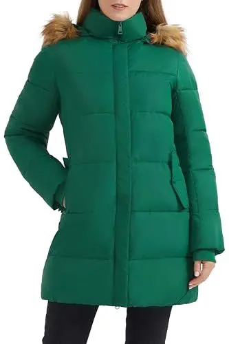 Produktbild: Orolay Winter Puffermantel für Damen Schneedicke Warme Jacke mit Abnehmbarer Kapuze aus Kunstpelz Grün M