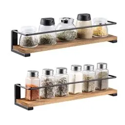 Produktbild: OROPY 2er Pack Gewürzregale Wandmontage für Küche, Gewürzhalter Organizer Hängend aus Kiefernholz, Küchenregal Wand Holz für Schranktür, Ankerkrautgläser, Gewürzdosen - Kiefernholz, 40x9cm