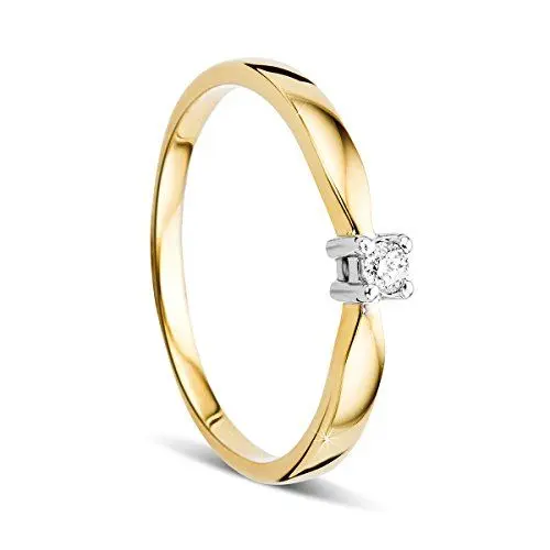 Produktbild: OROVI Damen Verlobungsring Gold Solitärring Diamantring 14 Karat (585) Diamant 0.05crt Zweifarb/Weißgold und Gelbgold Ring mit Diamanten Ring Handgemacht in Italien