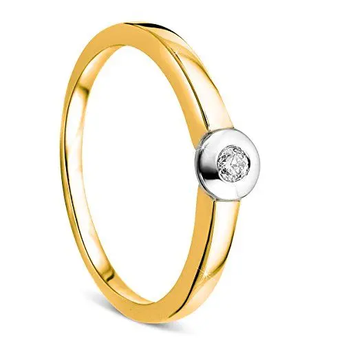 Produktbild: Orovi Damen Verlobungsring Gold Solitärring Diamantring 9 Karat (375) Brillianten 0.05crt Zweifarb/Weißgold und Gelbgold Ring mit Diamanten