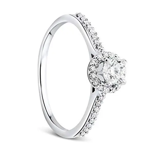 Produktbild: OROVI Ring Damen, Solitärring, Diamantring Weißgold Verlobungsring 9 Karat (375) Gold Ring mit Diamant Brillanten 0.30 ct zentraler Stein und 0.13 ct Diamanten Schmuck
