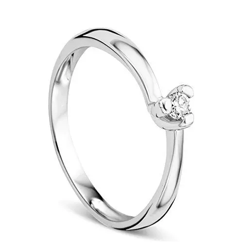 Produktbild: OROVI Ring für Damen Verlobungsring Gold Solitärring Diamantring 9 Karat (375) Brillianten 0.07ct Weißgold Ring mit Diamanten Ring Handgemacht in Italien