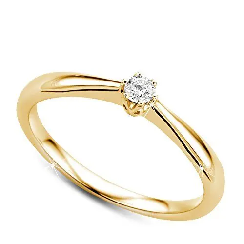 Produktbild: Orovi Ring für Damen Verlobungsring Gold Solitärring Diamantring 9 Karat (375) Brillianten 0.09crt GelbGold Ring mit Diamanten Ring Handgemacht in Italien