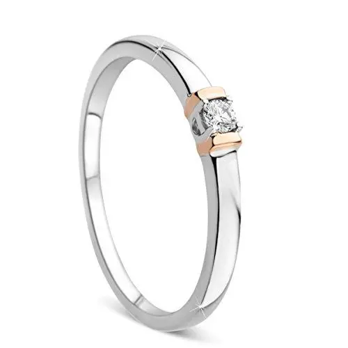 Produktbild: OROVI Solitär Damen Ring | Diamant Ring | echtes 9 Karat (375) Weißgold | mit echtem Diamant von 0,05 Karat | Goldring | hautfreundlicher Brillant Ring | Verlobungsring | Juwelier Schmuck