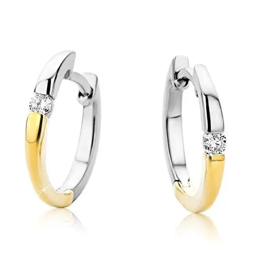 Produktbild: Orovi Damen Diamant Creolen Ohrringe 14 Karat (585) Zweifarb/Weißgold und Gelbgold Ohr-Schmuck Brillianten 0.07ct