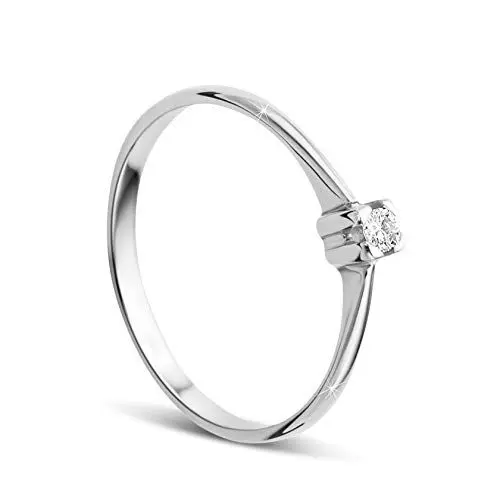 Produktbild: Orovi Damen Verlobungsring Gold Solitärring Diamantring 9 Karat (375) Brillanten 0.05crt Weißgold Ring mit Diamanten Ring Handgemacht in Italien