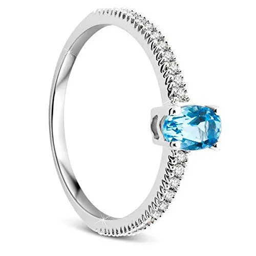 Produktbild: Orovi Damen Weißgold Verlobungsring Diamanten mit Blautopas Solitärring Diamantring 9 Karat (375) Brillianten 0.20crt Topas 0.56 crt