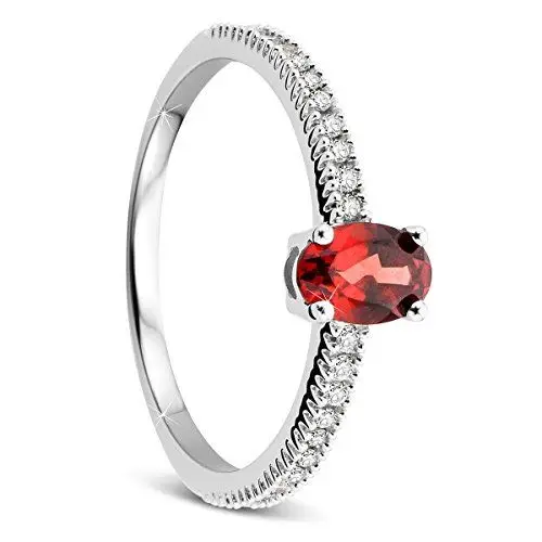 Produktbild: OROVI Damen Weißgold Verlobungsring Diamanten mit Garnet Solitärring Diamantring 9 Karat (375) Brillianten 0.20crt Amethyst 0.59 crt