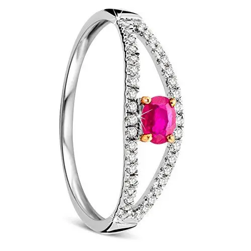 Produktbild: Orovi Damen Weißgold Verlobungsring Diamanten mit Rubin Diamantring 9 Karat (375) Brillianten 0.12carat Rubin 0.3carat mit 38 Diamanten