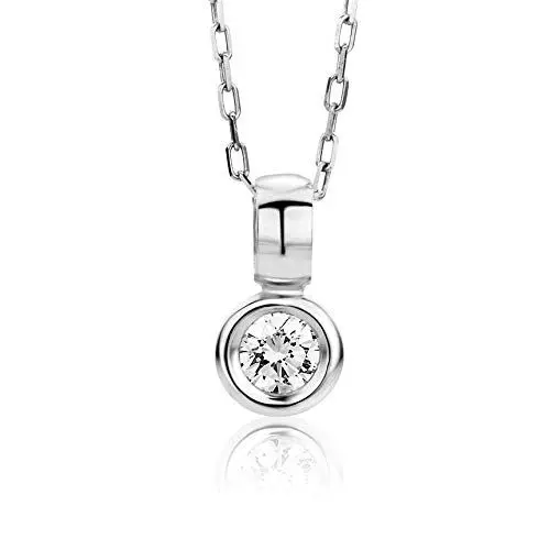 Produktbild: OROVI Kette Damen, Diamantkette Weißgold Solitär Halskette 18 Karat (750) Gold Kette mit Anhänger Diamant Brillanten 0.25 ct Schmuck