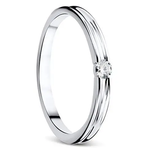 Produktbild: Orovi Ring für Damen Schmuck Weißgold 9 Karat/ 375 Gold Diamant Solitär Verlobungsring mit Diamant Brillant 0.05 ct