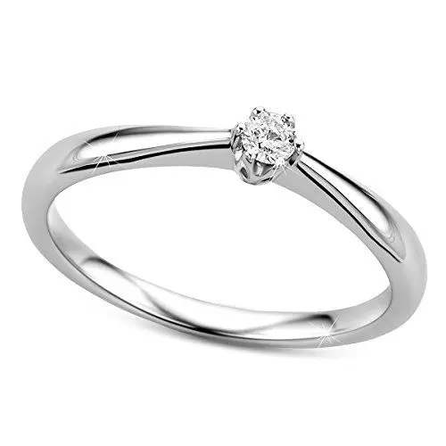 Produktbild: OROVI Ring für Damen Verlobungsring Gold Solitärring Diamantring 9 Karat (375) Brillianten 0.09crt Weißgold Ring mit Diamanten Ring Handgemacht in Italien