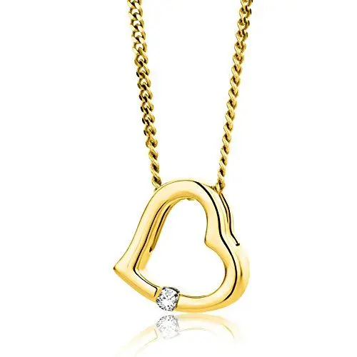 Produktbild: OROVI Schmuck Damen Diamant Herz–Kette Gold mit Herzanhänger besetzt mit natürlichem Solitär Diamant in einer Spannungsfassung Zeitlose klassische Halskette Gelbgold 18 Karat(750), 45 cm lang