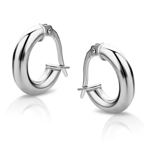 Produktbild: Orovi Schmuck Damen Klassische Zeitlose runde goldene Creolen Ohrringe elegante Klappcreolen aus Weißgold 14 Karat(585) Gold, Kreolen-Durchmesser 14 mm