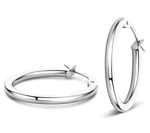 Produktbild: Orovi Schmuck Damen Klassische Zeitlose runde goldene Creolen Ohrringe elegante Klappcreolen aus Weißgold 14 Karat(585) Gold, Kreolen-Durchmesser 24 mm