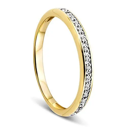 Produktbild: Orovi – Gold Ring Memoire aus 9 Karat Gelbgold (375) mit 16 Diamanten (0.05 Ct) – Hochzeitsring Damen mit Brillanten – Verlobungsring allergenfrei & handgemacht (Größe 56)