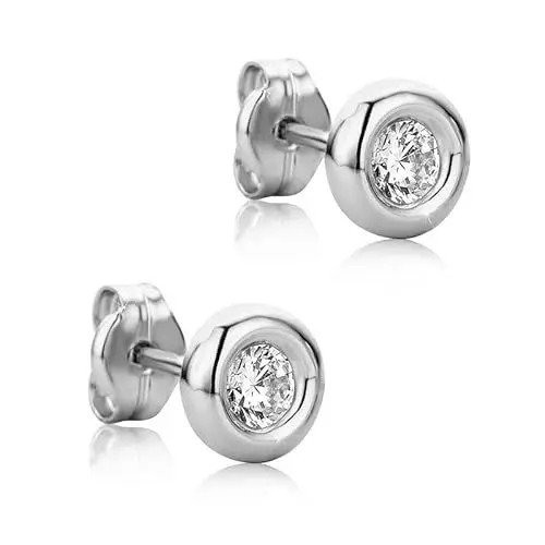 Produktbild: Orovi – Ohrringe rund aus 9 Karat Weißgold (375) mit kreiertem Diamant (0.40 ct) – Ohrstecker Gold Damen mit Solitaire Zirkonia in edler Zargenfassung – Allergenfrei & handgemacht (5 x 5 mm)