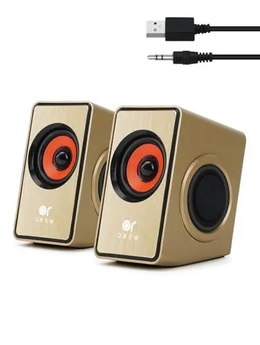Produktbild: OROW PC Lautsprecher,12W Mini Lautsprecher für PC, USB Lautsprecher mit Bassmembran, klein Computer Lautsprech(Gold