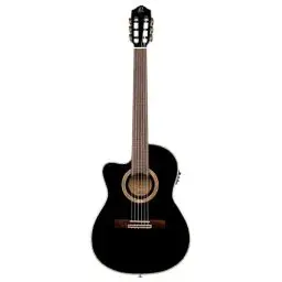 Produktbild: Ortega Guitars Konzert Gitarre Linkshänder – Elektro-Akustisch, 4/4, Slim Neck, Thinline Body – Performer Series – Inklusive Gig Bag – Massive Sitka Fichte, Sapele, Schwarz (RCE138-T4BK-L)