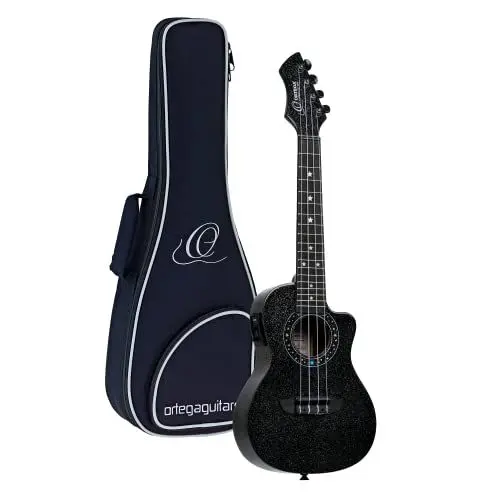 Produktbild: Ortega Guitars Konzert Ukulele Elektro-Akustisch – Horizon Series – Inklusive Gigbag – Agathis, Schwarz (RUHZ-CE-STAR)