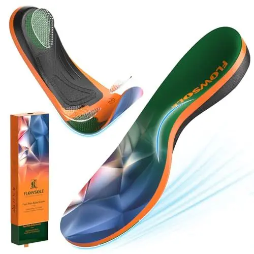 Produktbild: Orthopädische Einlegesohlen für Plattfüße, für Herren und Damen – Extra bequeme Fußgewölbeunterstützung – Linderung von Mittelfuß-Plantarfasziitis – Gel-Pad-Stoßdämpfung für Sportschuhe für die Arbeit