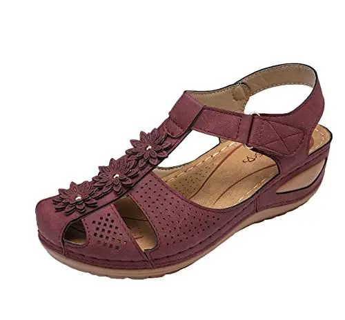 Produktbild: Orthopädische Sandalen für Damen Sommersandalen für Damen Bequeme Offene Zehenkeile Perfekt für Strandausflüge Atmungsaktive rutschfeste Pantoletten EU 35–43Purple40.5