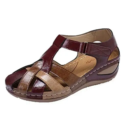 Produktbild: Orthopädische Sandalen für Damen Sommersandalen für Damen Bequeme Offene Zehenkeile Perfekt für Strandausflüge Atmungsaktive rutschfeste Pantoletten EU 35–43 Red 41