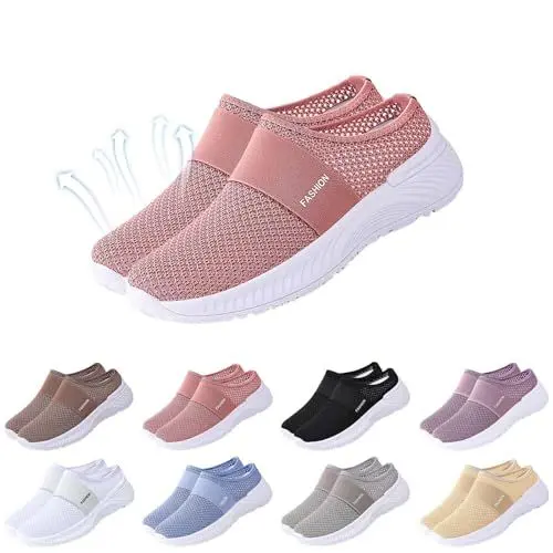 Produktbild: Orthopädische Schuhe Damen Air Cushion Slip On Hausschuhe Sommer Sandalen Mesh Atmungsaktiv Walkingschuhe Diabetiker Orthoback Schuhe Freizeit Leicht Schlupfschuhe Frauen