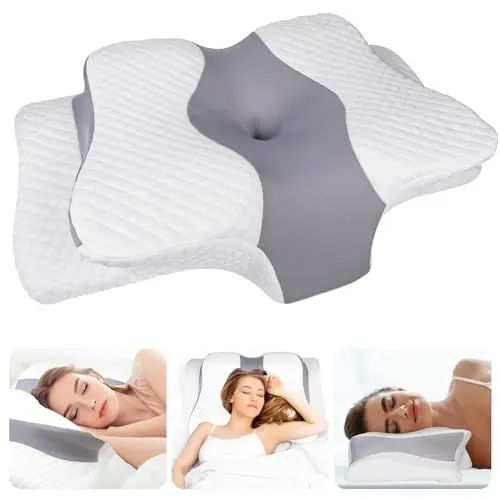 Produktbild: Orthopädisches Kissen ,Druckentlastendes Schmetterlingskissen für Ergonomisches Kopfkissen, Halswirbelsäulen Dehnung Nackenkissen Kissen aus Memory Foam , Abnehmbar Seitenschläferkissen 63*40*9cm
