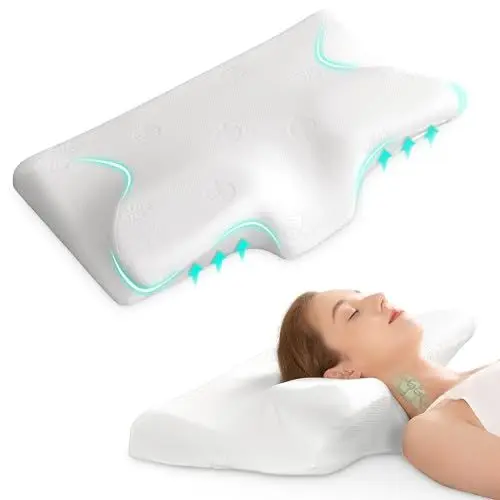 Produktbild: Orthopädisches Nackenkissen Ergonomisches Nackenstützkissen aus Memory Foam & Kissen für optimale Unterstützung Kopfkissen gegen Nackenschmerzen Antischnarch für Rücken-, Seiten- und Bauchschläfer