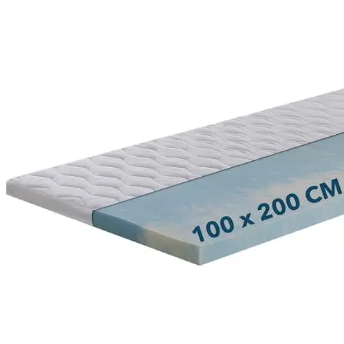 Produktbild: Ortho-Relax Gel Topper 100x200cm, Matratzentopper weich, waschbarer Bezug mit Zonenversteppung, Matratzenauflage Gelschaum, mit Eckgummis, Matratzenschoner atmungsaktiv & anpassend, für Boxspringbett