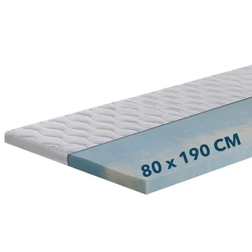 Produktbild: Ortho-Relax Gel Topper 80x190cm, Matratzentopper weich, waschbarer Bezug mit Zonenversteppung, Matratzenauflage Gelschaum, mit Eckgummis, Matratzenschoner atmungsaktiv & anpassend, für Boxspringbett