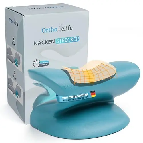 Produktbild: Orthorelife® Nackenstrecker – Ergonomischer Nackendehner für Haltung & Entspannung | Lindert Nacken- & Schulterschmerzen in 10 Min. | Hochdichter Memory-Schaum. (Blau)