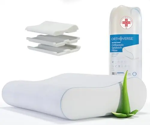 Produktbild: ORTHOVERSE Orthopädisches Kissen - Nackenstützkissen, Schlafkissen, Pillow, Memory Foam Kissen, Polster, Kopfkissen Nackenschmerzen - Höhenverstellbar, Aloe Vera Bezug, Medizinisches Hilfsmittel