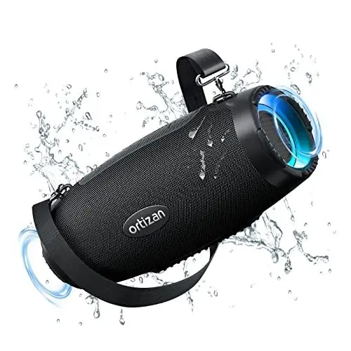 Produktbild: Ortizan Bluetooth Outdoor Lautsprecher Tragbarer Muskibox Bluetooth Box mit LED Licht, Outdoor Lautsprecher mit 80W Sound, IPX7 Wasserschutz, 12H Akku, Extra Bass, Powerbank Funktion, Stereo Pairing