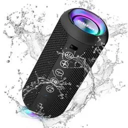 Produktbild: Ortizan Bluetooth Lautsprecher mit Buntem LED-Licht, Tragbarer Mini Bluetooth Box mit Freisprechfunktion, IPX7 Wasserschutz und 360° Surround Sound, Kabelloser, Musikbox mit AUX, TF