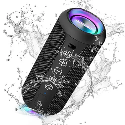 Produktbild: Ortizan Bluetooth Lautsprecher mit Buntem LED-Licht, Tragbarer Mini Bluetooth Box mit Freisprechfunktion, IPX7 Wasserschutz und 360° Surround Sound, Kabelloser, Musikbox mit AUX, TF