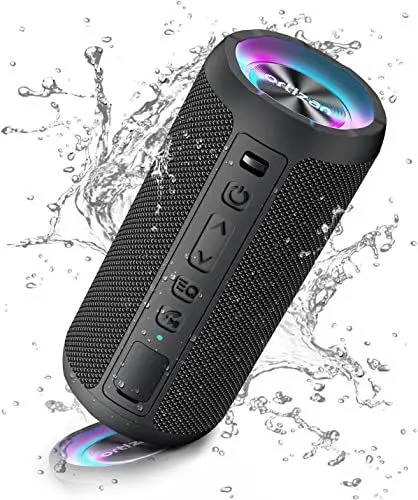 Produktbild: Ortizan Bluetooth Lautsprecher mit Licht, Musikbox Tragbarer Bluetooth Box mit IPX7 wasserdicht, Dualen Bass-Treibern, 30h Akku, Freisprechfunktion für Phone, Draußen, Beidhändig Schwarz